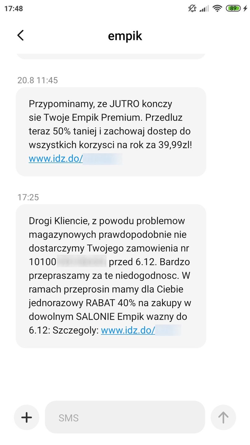 SMS-y od Empiku