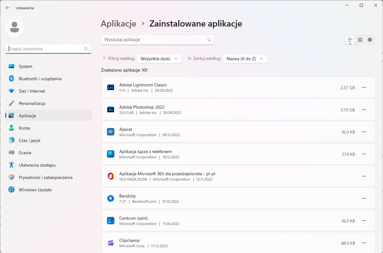Windows 11 - deinstalacja aplikacji