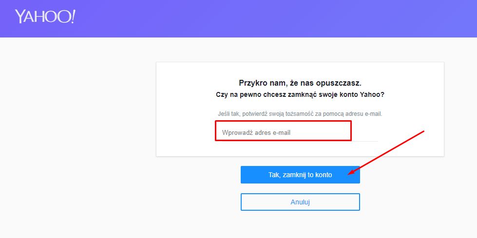 Krok 3: potwierdzenie chęci usunięcia konta.