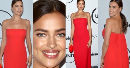 Chuda Irina Shayk w czerwieni pół roku po porodzie