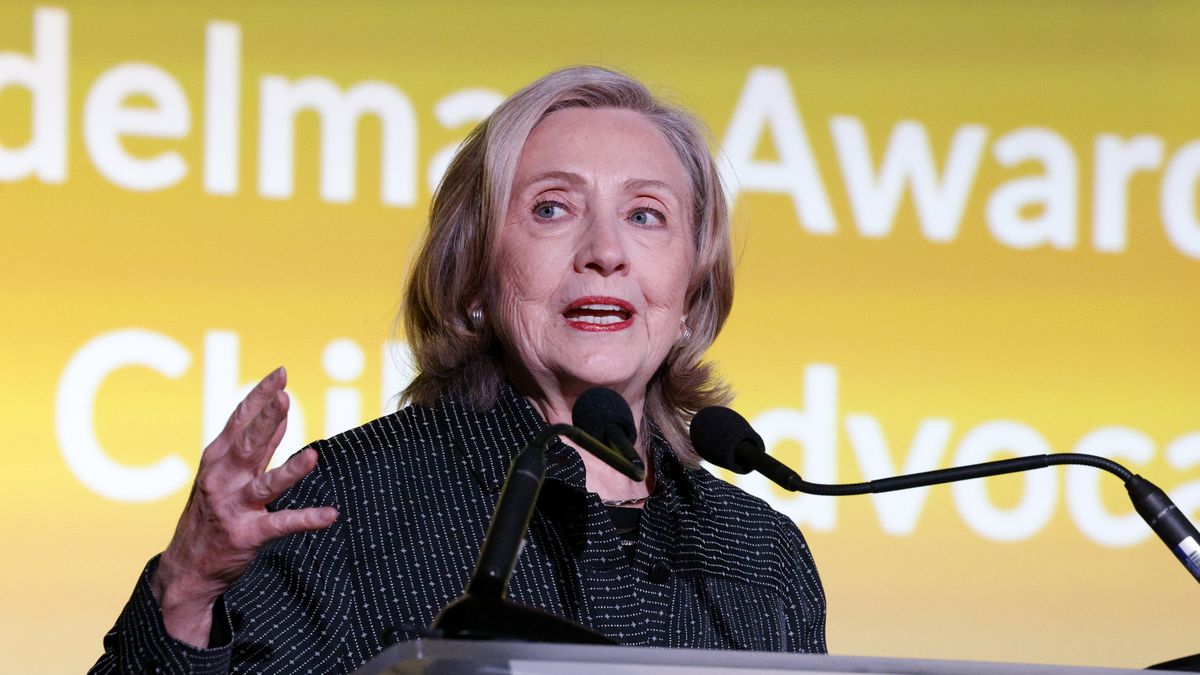 SAN FRANCISCO, CALIFORNIA - MARCH 24: Hillary Clinton speaks onstage during the Common Sense Summit on Kids and Families 2025 on March 24, 2025 in San Francisco, California. (Photo by Kimberly White/Getty Images for Common Sense Media)