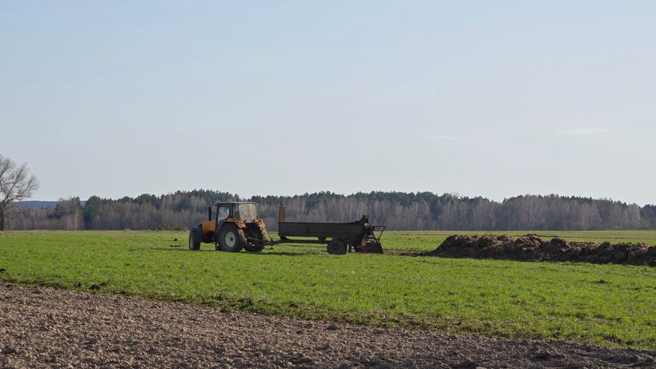 obornik, traktor, rolnik, rolnictwo, pole, wioska, wczesna, wiosna, naworzenie