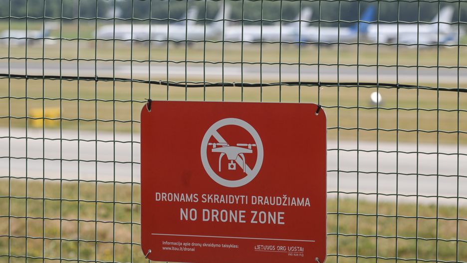 Daily Life In Vilnius
VILNIUS, LITHUANIA - JUNE 12, 2023:   
A sign 'No Drone Zone' seen at the fence of Vilnius airport, on July 12, 2023, in Vilnius, Lithuania. (Photo by Artur Widak/NurPhoto via Getty Images)
NurPhoto
editorial, lithuania nato, nato 2023, vilnius airport, daily life, june 12, no drone zone, artur widak, nurphoto