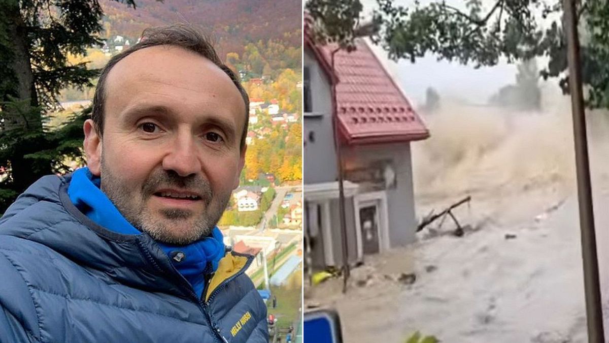 YouTube / tvn24/ Instagram/FB/stormchasersczerniejewo/seb.szczesny / Na zdjęciu: Sebastian Szczęsny/ powódź w Stroniu Śląskim