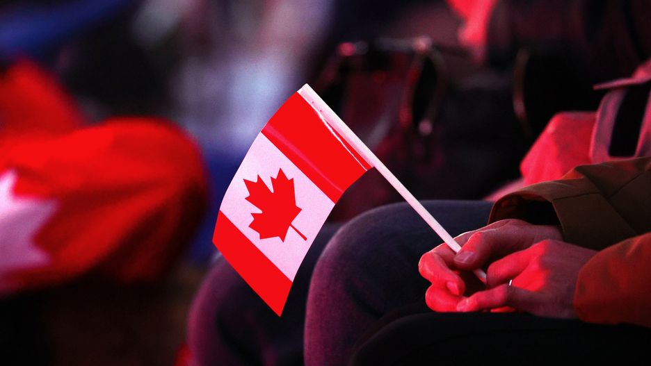 MONTREAL, QUEBEC - FEBRUARY 15: A small Canadian flag is seen before the 4 Nations Face-Off game between the United States and Canada at Bell Centre on February 15, 2025 in Montreal, Quebec. (Photo by Vitor Munhoz/4NFO/World Cup of Hockey via Getty Images)