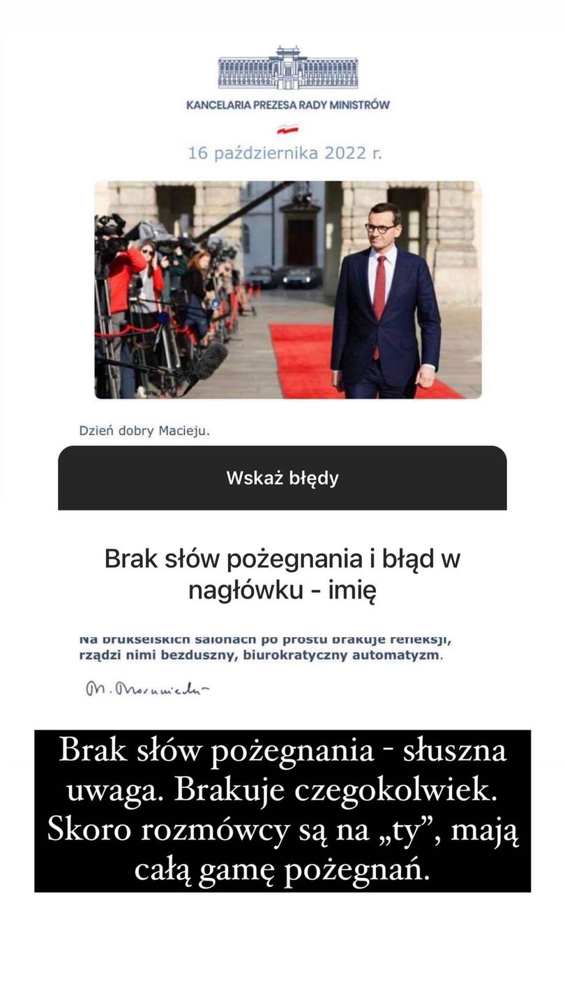 Błędy w e-mailu Mateusza Morawieckiego