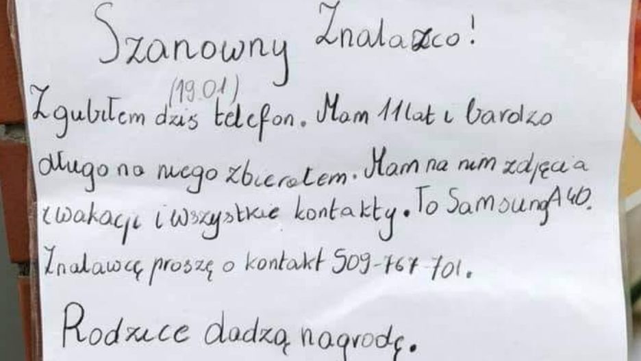 Warszawa. Ogłoszenie z prośbą o pomoc w znalezieniu telefonu 