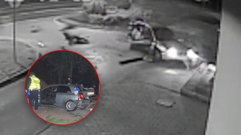 Audi uderzyło w latarnię w Annopolu. Kierowca i pasażerka wypadli z auta
