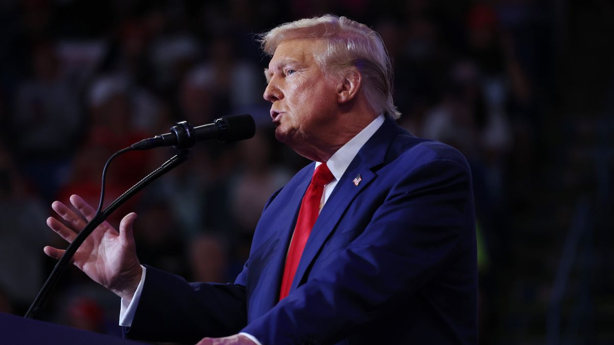WILKES BARRE, PENNSYLVANIA - AUGUST 17: Republican Presidential Candidate former U.S. President Donald Trump speaks during a campaign rally at Mohegan Sun Arena at Casey Plaza on August 17, 2024 in Wilkes Barre, Pennsylvania. Trump held a rally in the battleground state of Pennsylvania, a key swing state in the 2024 Presidential election against Democratic presidential candidate U.S. Vice President Kamala Harris.  (Photo by Michael M. Santiago/Getty Images)