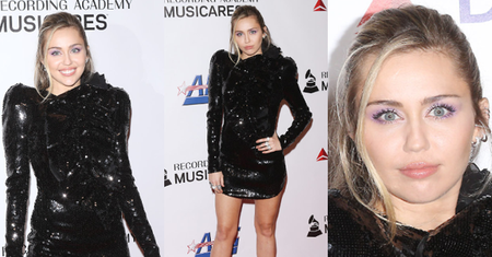 Błyszcząca Miley Cyrus eksponuje długie nogi w cekinowej kreacji