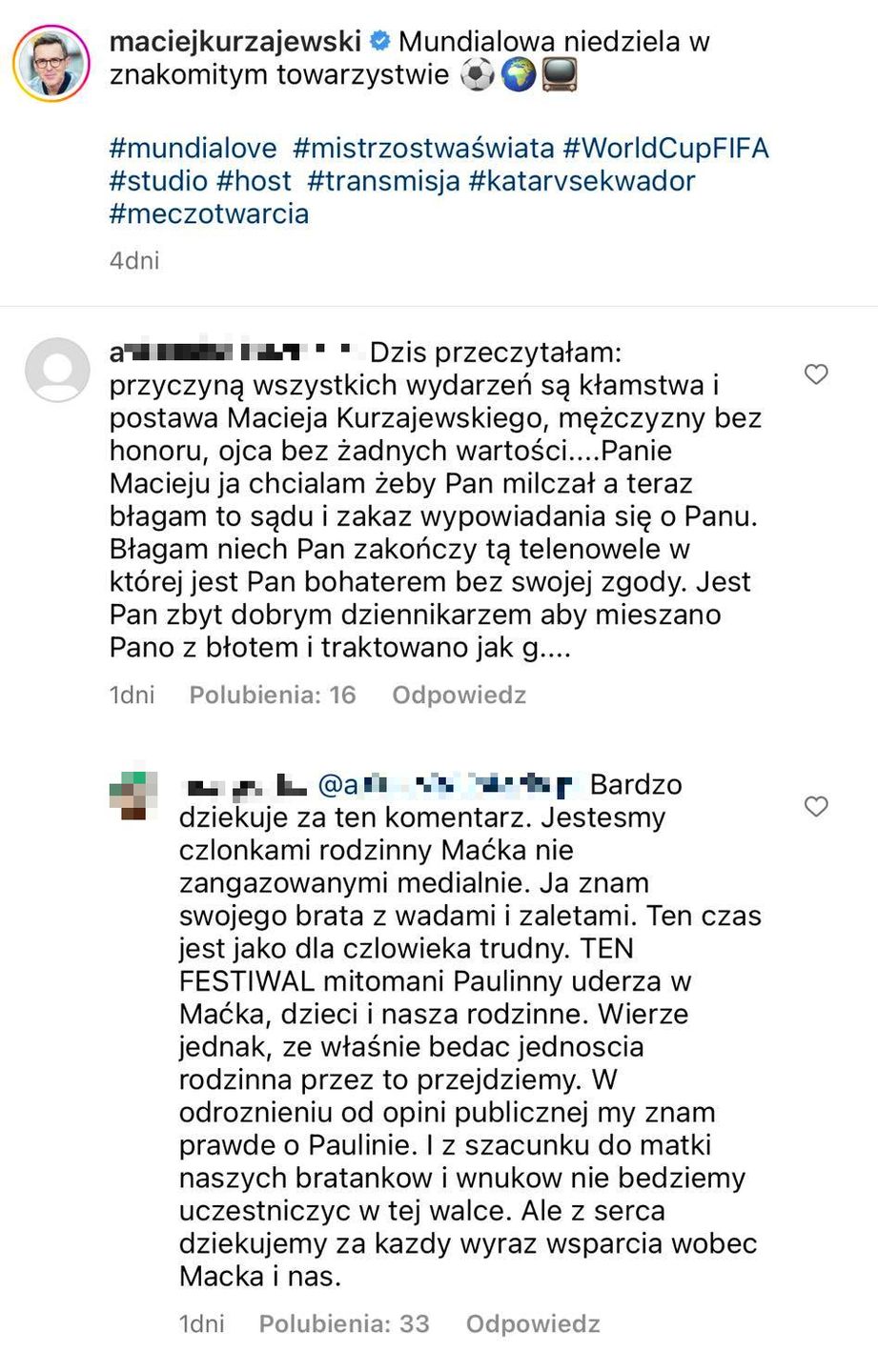 Publiczny komentarz siostry Macieja Kurzajewskiego