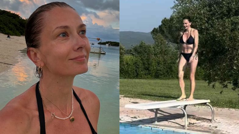 Odziana w bikini Anita Sokołowska wskakuje do basenu