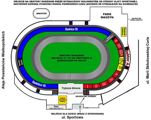 Schemat usytuowania sektorów rodzinnych na stadionie Polonii