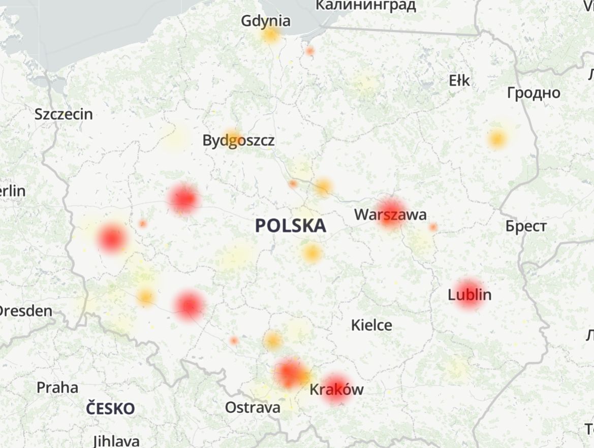 Netia - awaria. Mapa zgłoszeń