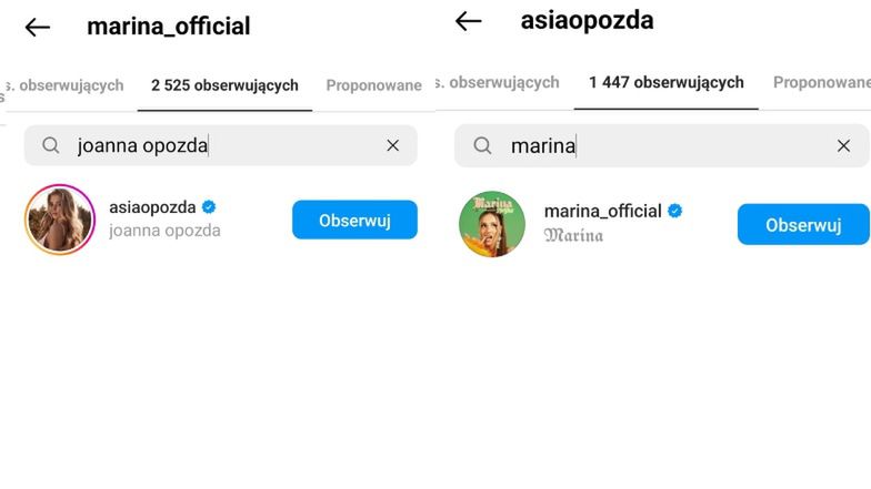 Joanna i Marina wciąż obserwują się na Instagramie.