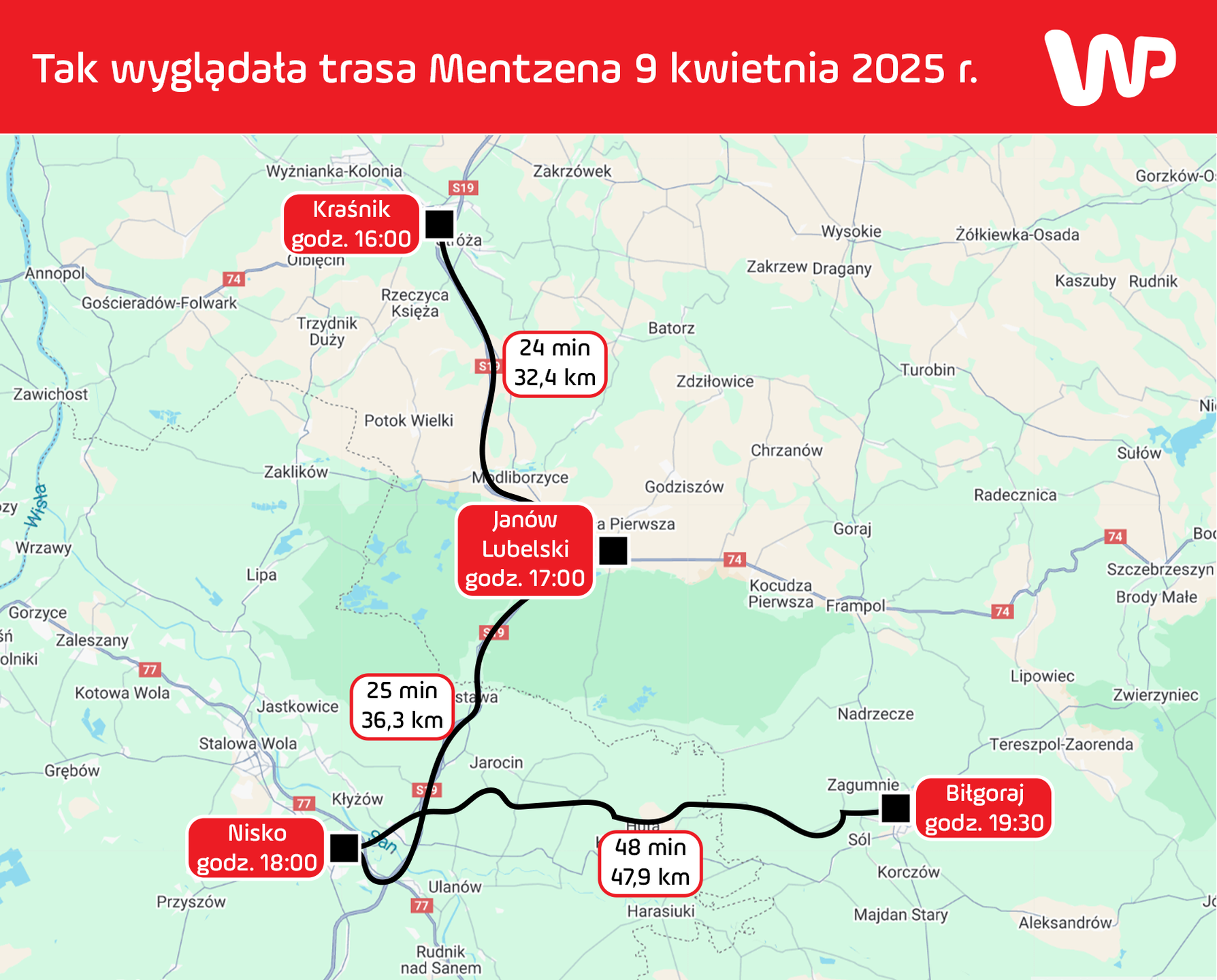 Trasa Sławomira Mentzena w środę 9 kwietnia