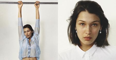 Naturalna Bella Hadid rozciąga się w "biblii mody"