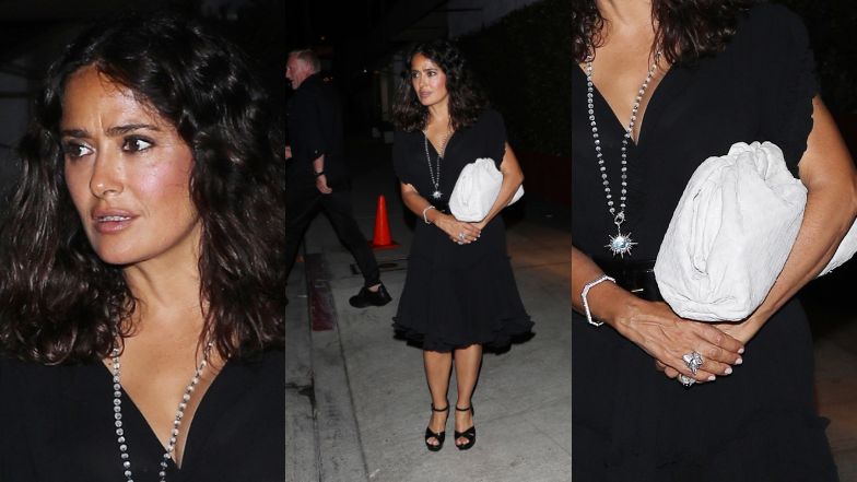 Salma Hayek na kolacji z mężem i córką