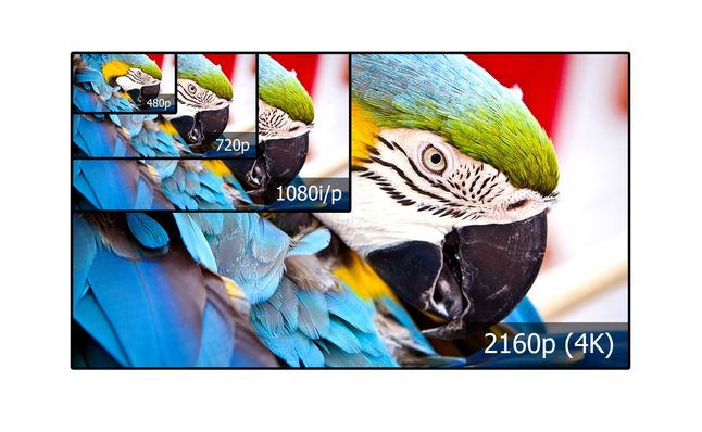 Zdjęcie 4K television display with comparison of resolutions. Ultra HD on on modern TV pochodzi z serwisu Shutterstock