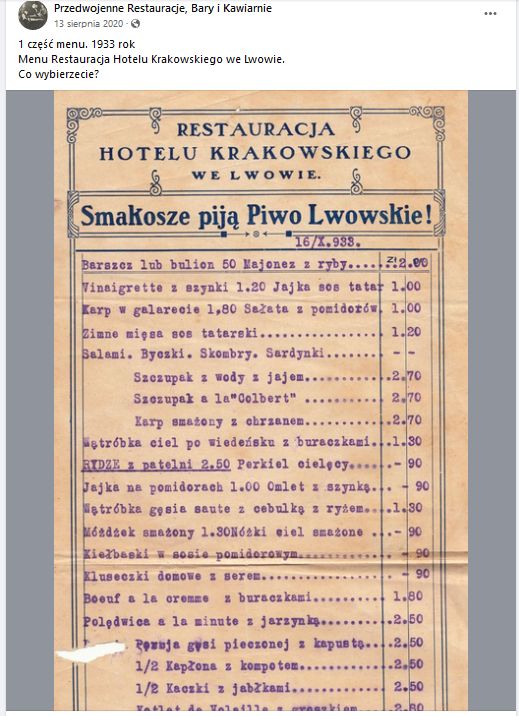 Menu w restauracji- Pyszności