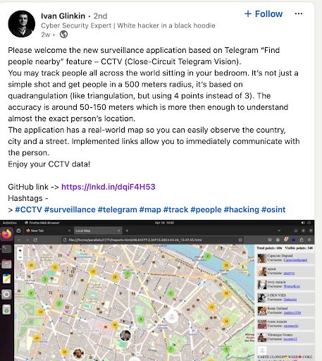 "Śledzenie" użytkowników Telegramu na mapie