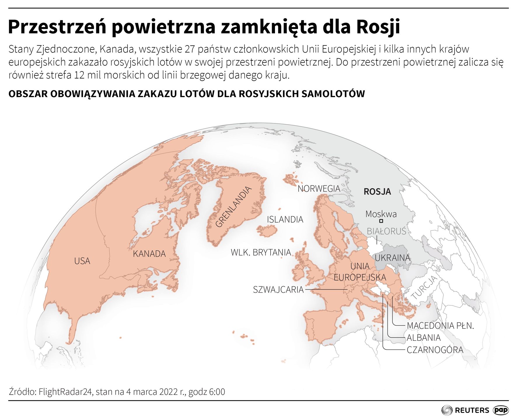Przestrzeń powietrzna zamknięta dla rosyjskich samolotów