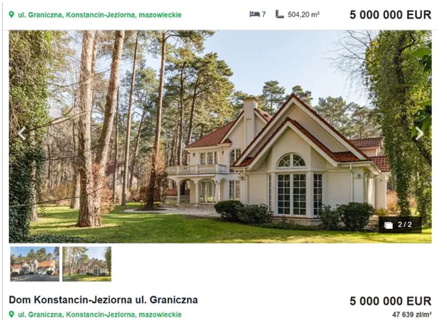 Ogłoszenie dotyczące sprzedaży willi Tomasza Lisa