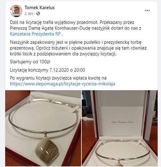 Agata Duda wsparła zbiórkę funduszy na leczenie chorego Mikołaja