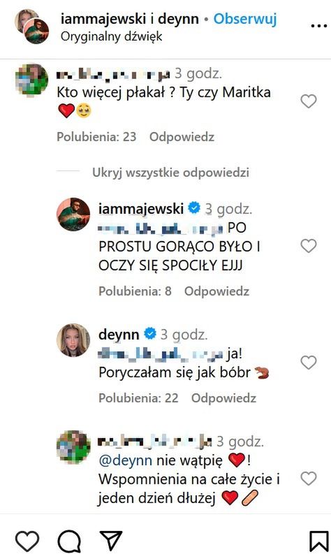 Deynn i Majewski chętnie odpowiadali na komentarze fanów