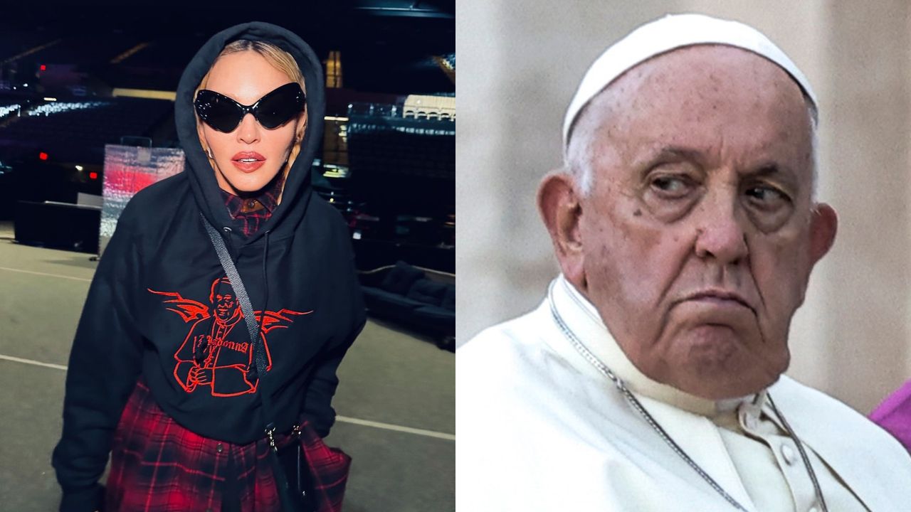 Madonna is provoking again. She put on a sweatshirt with the image of Pope Francis.