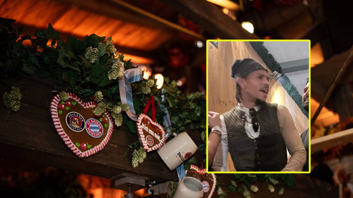 Getty Images / F. Noever/x.com/Bayern&Die Mannschaft / Dekoracje przygotowane dla pracowników Bayernu i Leroy Sane (w ramce)