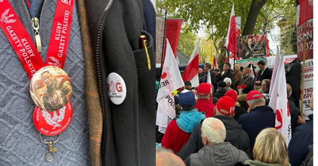 Karol Nawrocki jak rycerz, krzyż i różaniec. O co chodzi ludziom stojącym pod Trybunałem Konstytucyjnym?