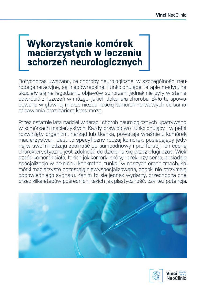 Oto dwie kolejne ulotki firmy Łukasza Mejzy - Vinci NeoClinic. Tym razem są skierowane do osób z problemami neurologicznymi i seniorów