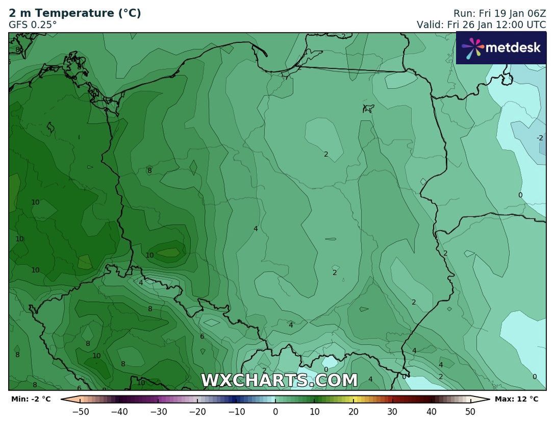 Prognoza temperatur w piątek 26 stycznia