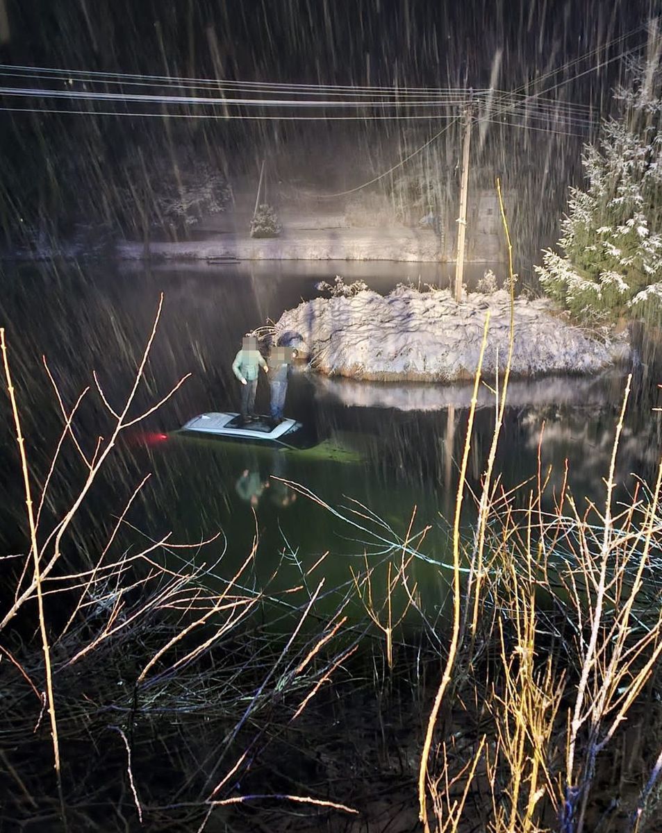 Kierowca BMW stracił panowanie nad pojazdem i wjechał do stawu.