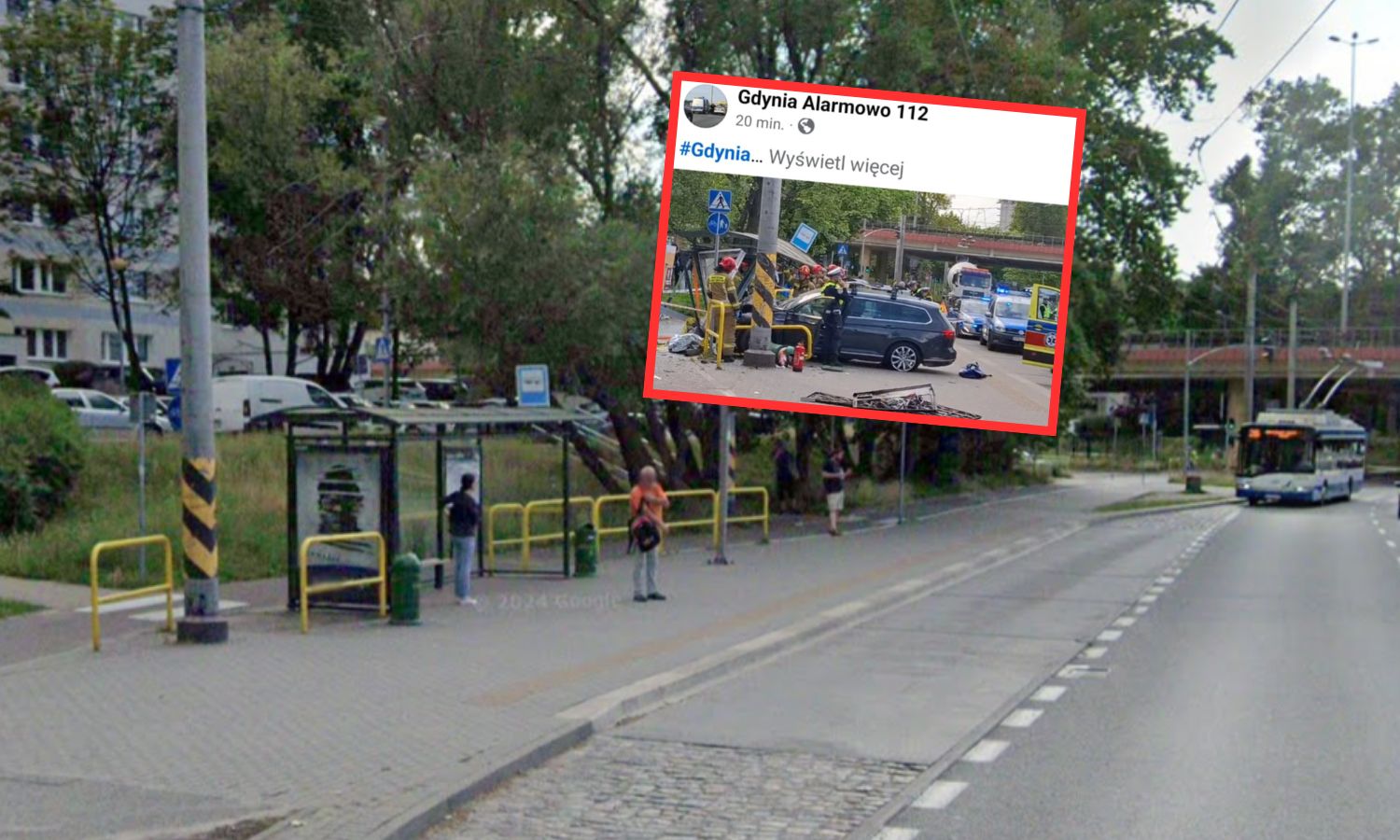 Samochód staranował przystanek autobusowy w Gdyni. Cztery osoby są ranne