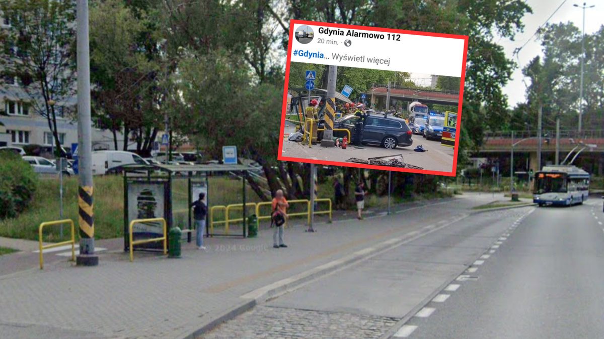 Samochód staranował przystanek autobusowy w Gdyni. Cztery osoby są ranne