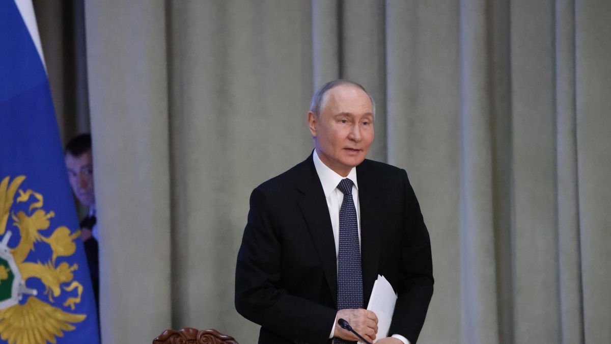 MOSCOW, RUSSIA - MARCH 19 (RUSSIA OUT) Russian President Vladimir Putin (R) leaves the scene during the Board of the Prosecutor-General Main Office, March 19, 2025, in Moscow, Russia. Putin visited an annual meeting with prosecutors. (Photo by Contributor/Getty Images)