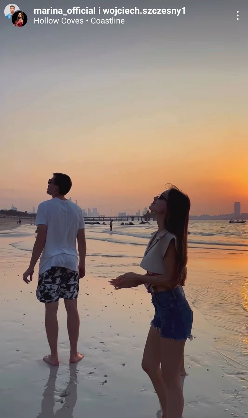 Marina, Liam i Wojtek Szczęsny na plaży