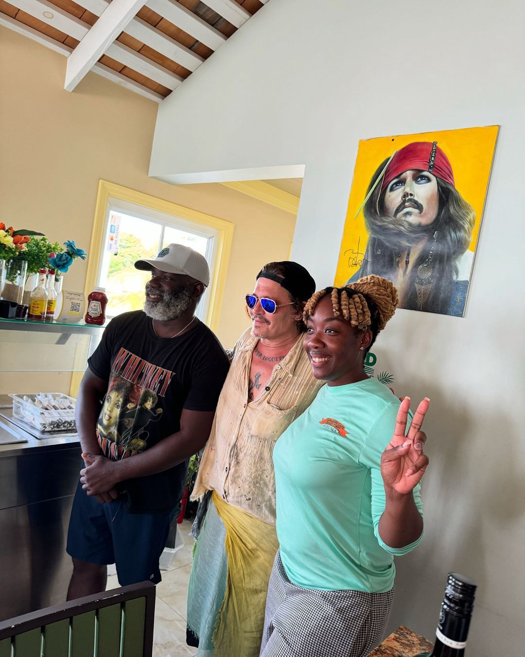 Johnny Depp visited a restaurant in the Bahamas.