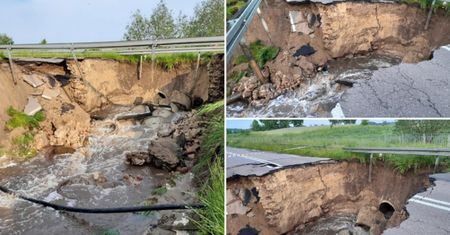 Zapadnięcie drogi w Lubelskiem. Zdjęcia robią wrażenie