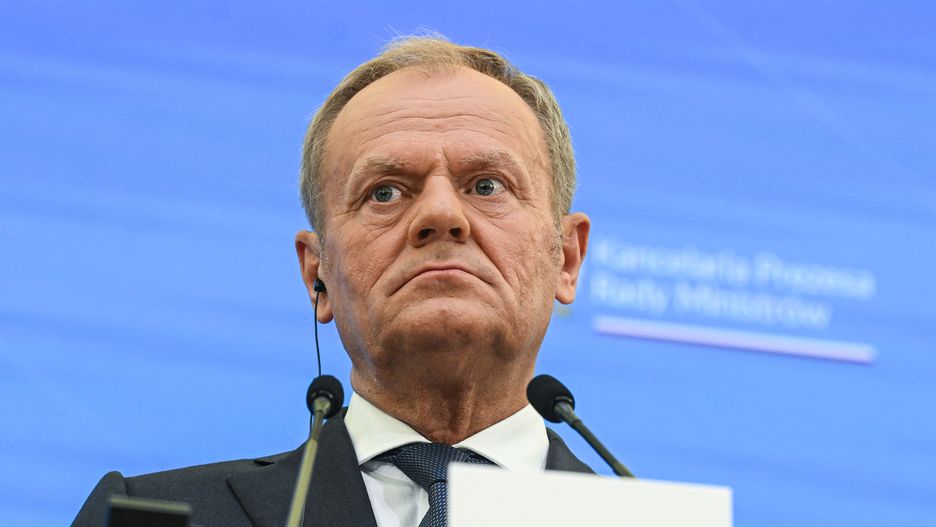 WARSAW, POLAND - JULY 08: Poland's Prime Minister, Donald Tusk and the president of Ukraine, Volodymyr Zelenskyy (not seen) attend a press conference after signing a cooperation agreement on the security field  at the Chancellery of the Prime Minister on July 08, 2024 in Warsaw, Poland. Ukrainian President visit to Warsaw, comes a day before of the NATO summit in the US as he seeks to secure more support and aid in the War against Russia. (Photo by Omar Marques/Anadolu via Getty Images)