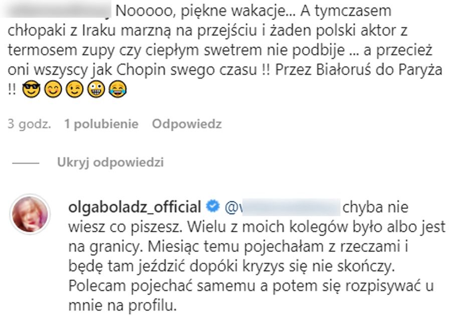Olga Bołądź odpowiada internaucie 