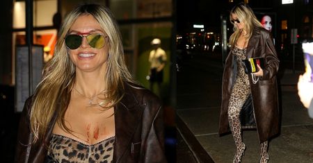 Panterkowa Heidi Klum maszeruje po Nowym Jorku z CZERWONYMI PLAMAMI na dekolcie