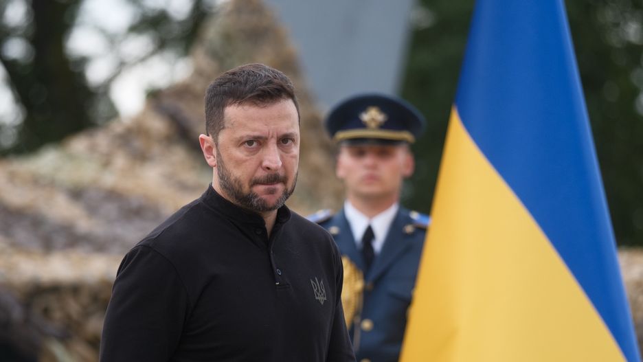 UNSPECIFIED, UKRAINE - AUGUST 4: President of Ukraine Volodymyr Zelenskyi is seen on the Day of Ukrainian Air Force on August 4, 2024 in Unspecified, Ukraine. At the event for the Day of Ukrainian Air Force with the participation of President of Ukraine Volodymyr Zelenskyi, the first General Dynamics F-16 Fighting Falcons received by Ukraine were demonstrated. (Photo by Vitalii Nosach/Global Images Ukraine via Getty Images)