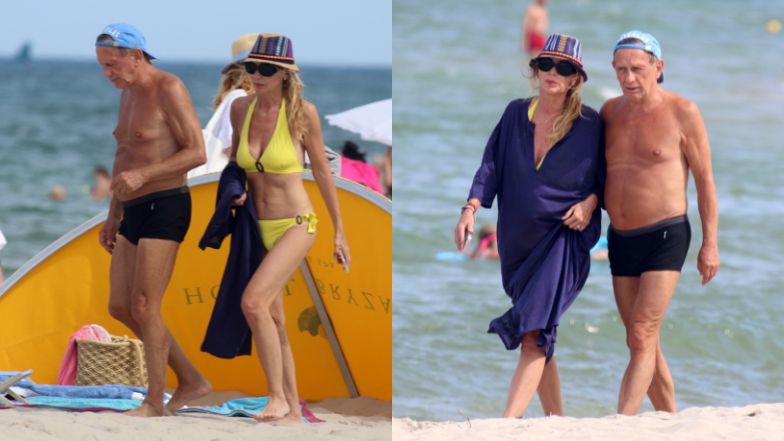 Beata Ścibakówna i Jan Englert wypoczywają na plaży w Juracie