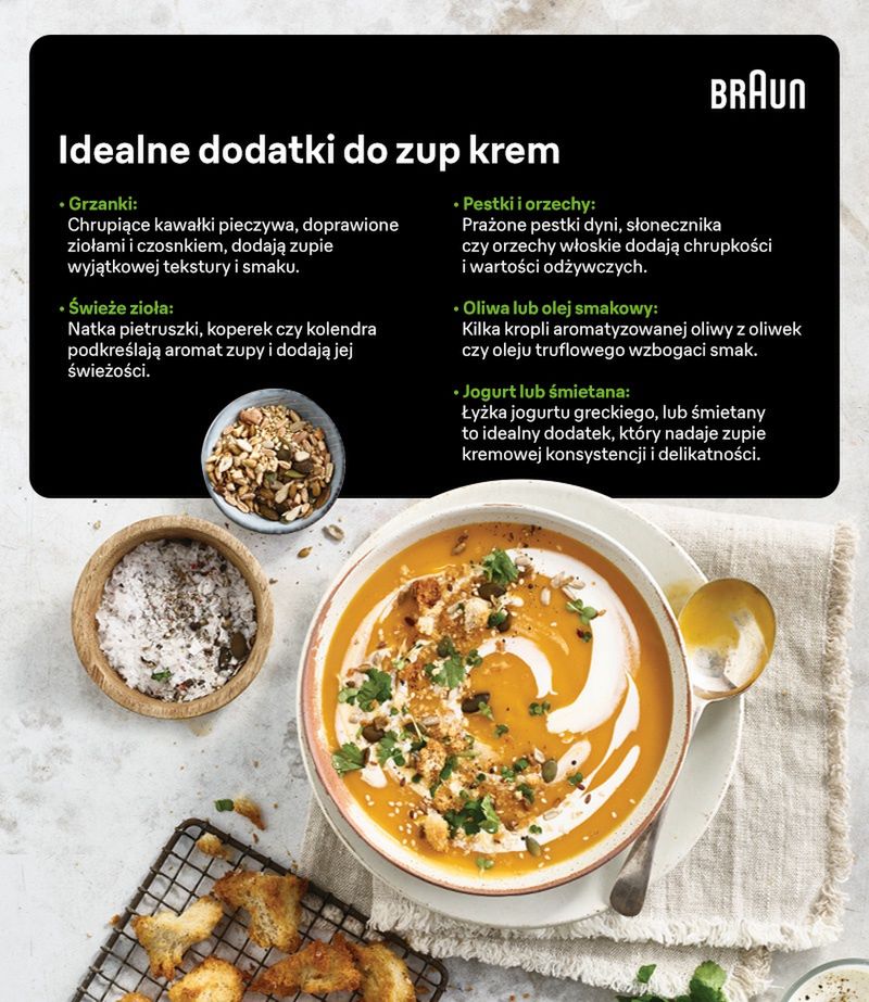 Idealne dodatki do zup krem - infografika