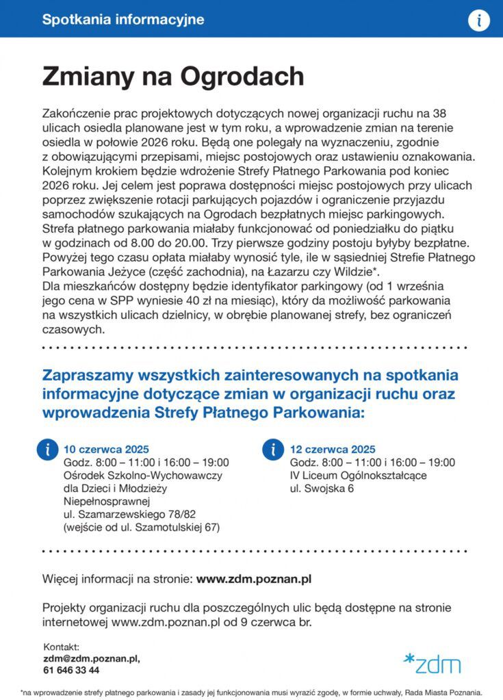 Zmiany na Ogrodach: nowa organizacja ruchu i planowana Strefa Płatnego Parkowania