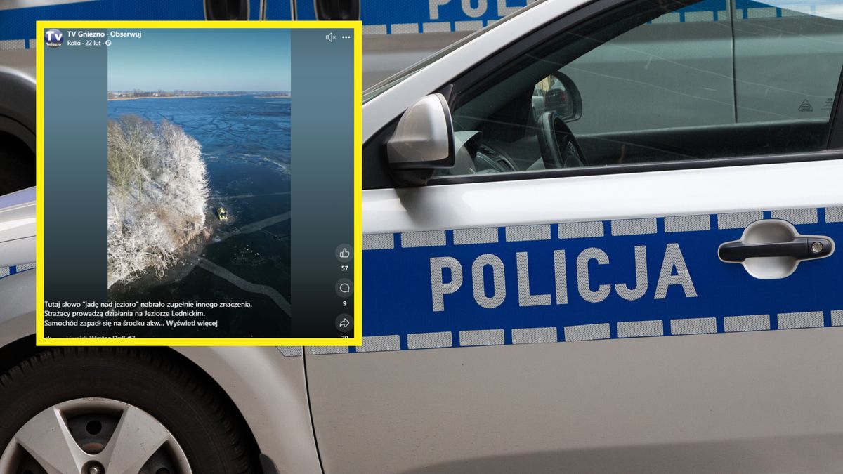 Pod samochodem zarwał się lód.