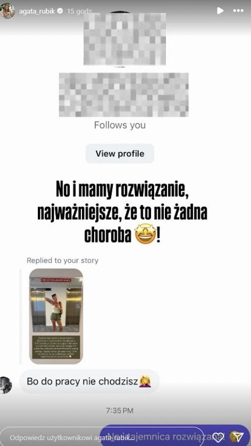 Agata Rubik odpowiada na słowa internauty